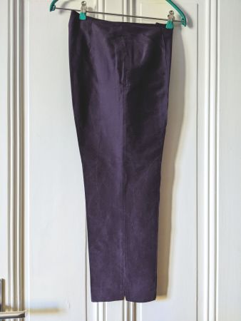 BRITISH INDIA : Pantalon violet 100% soie 34-36