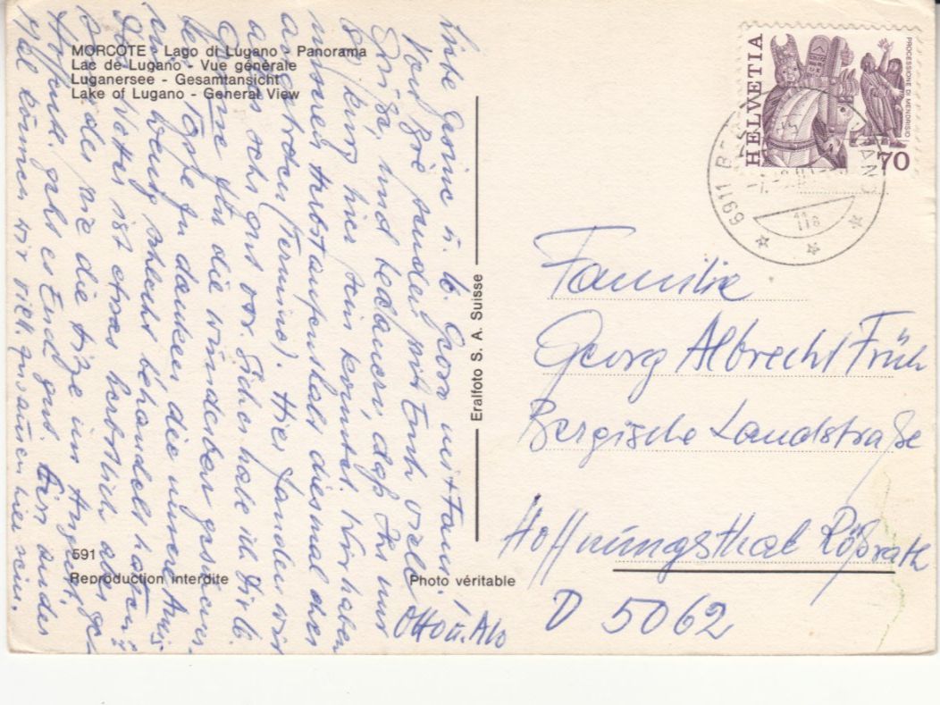 Ansichtskarten: Morcote 1981 – Gebraucht aus Bürglen TG von StampGraf 1