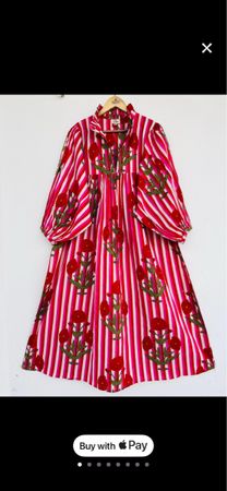 Striped dress with floral print, size L cotton