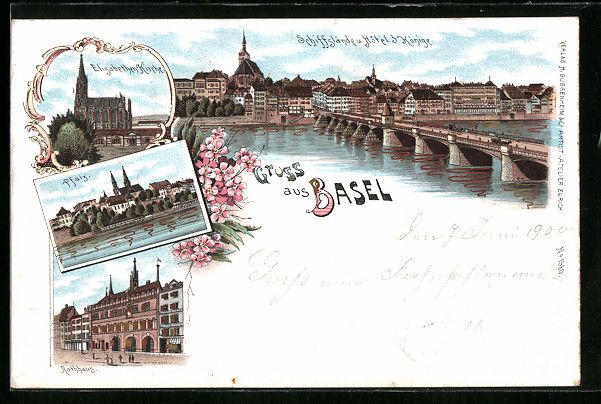 Cartoline postali: Litho Basel, Schiffstände und Hotel 3 K – Usato da Berlin venduto da bartko-reher