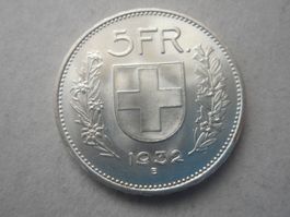 5 Fr. 1932 silber  unz/ stgl Sammlerstück