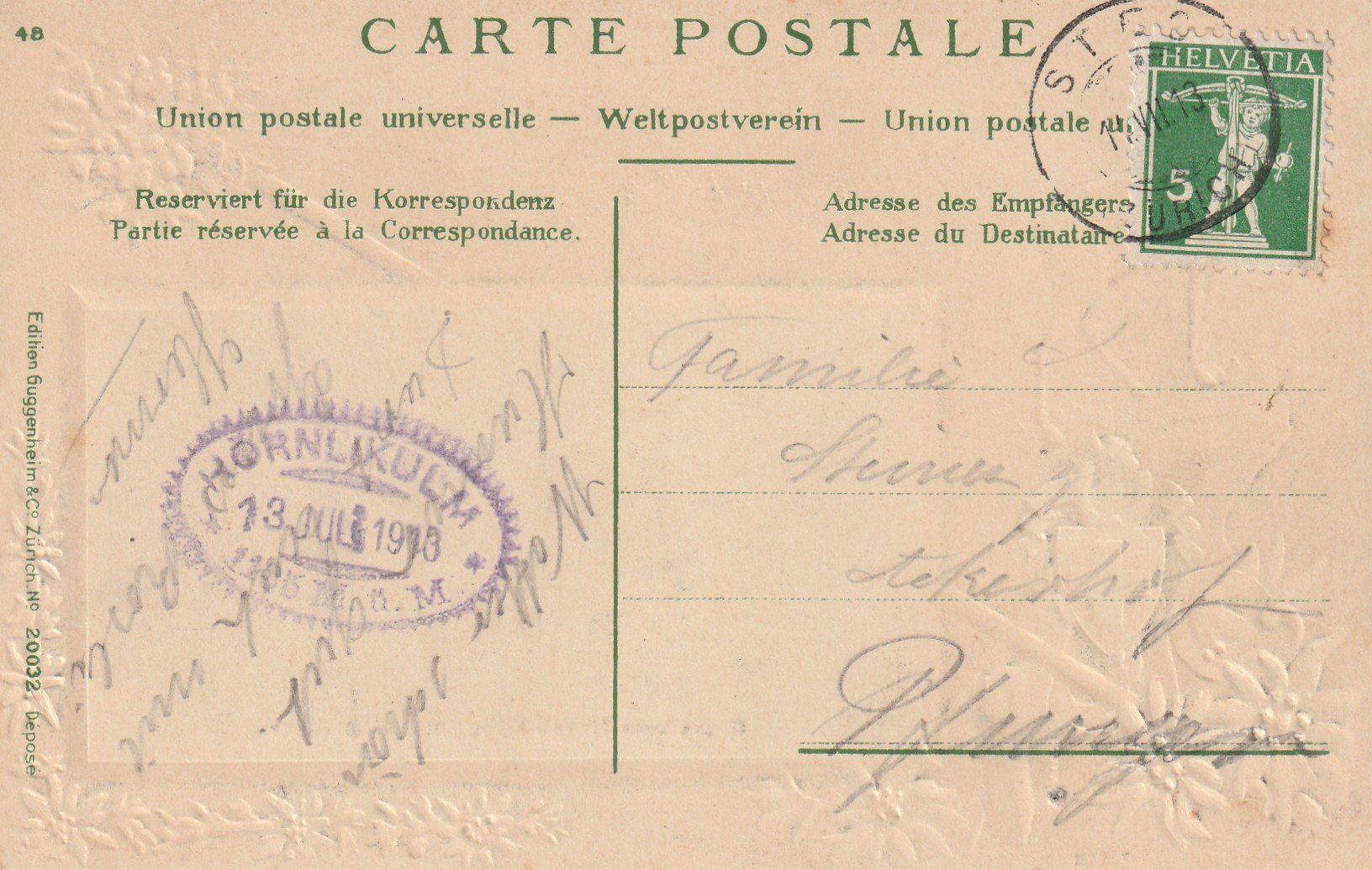 Cartoline postali: Hörnli Kulm Prägekarte – Usato da Rorschacherberg venduto da fratovi2 1