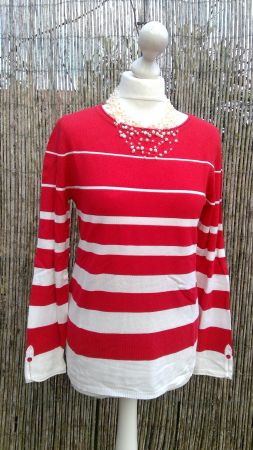 Pullover rayé rouge & blanc OVS, taille M, NEUF