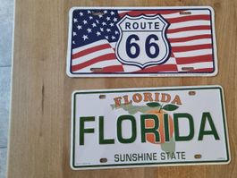 2 Blechschilder Florida und Route 66, neu, gekauft in USA