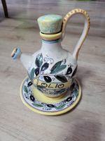 Handbemalte Olivenöl-Karaffe mit Teller, Vintage Style