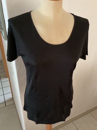 Damen Rundhals ,KA Ripp Seiden Tshirt schwarz L Alkena