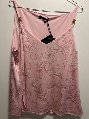 Versace Pink Baroque Print Silk Blend Top, New!