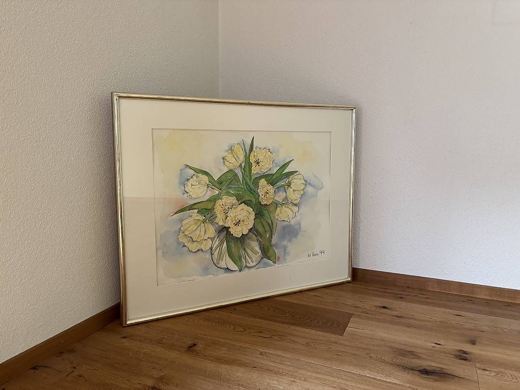 Gemälde: Aquarell Blumenstillleben  gerahmt – Gebraucht aus Biglen von stm93