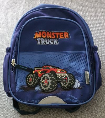 Kinderrucksack Monster Truck, blau, klein, ca. 25x31cm