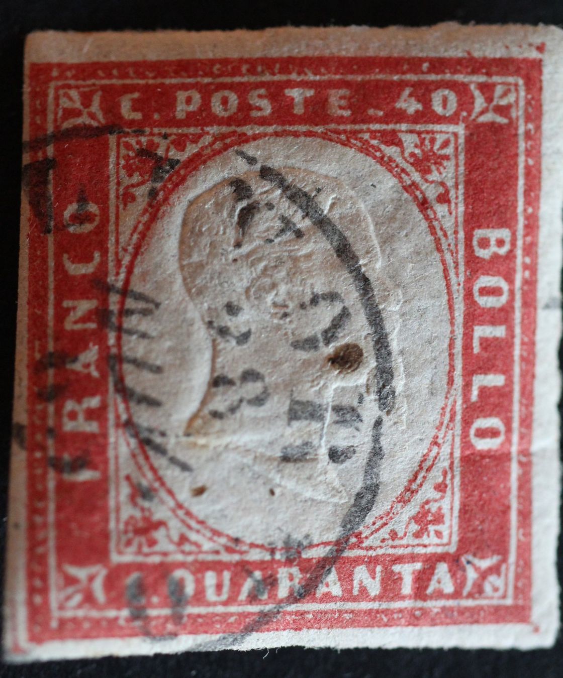 Alle Briefmarken: Sardinien MNr. 13d 40 Centesimi gestempelt – Gebraucht aus Aesch BL von Orathai1