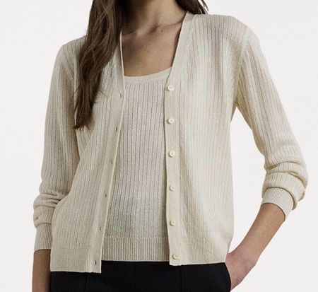 Lauren Ralph Lauren Cardigan & Top Twin Set cream size XS 