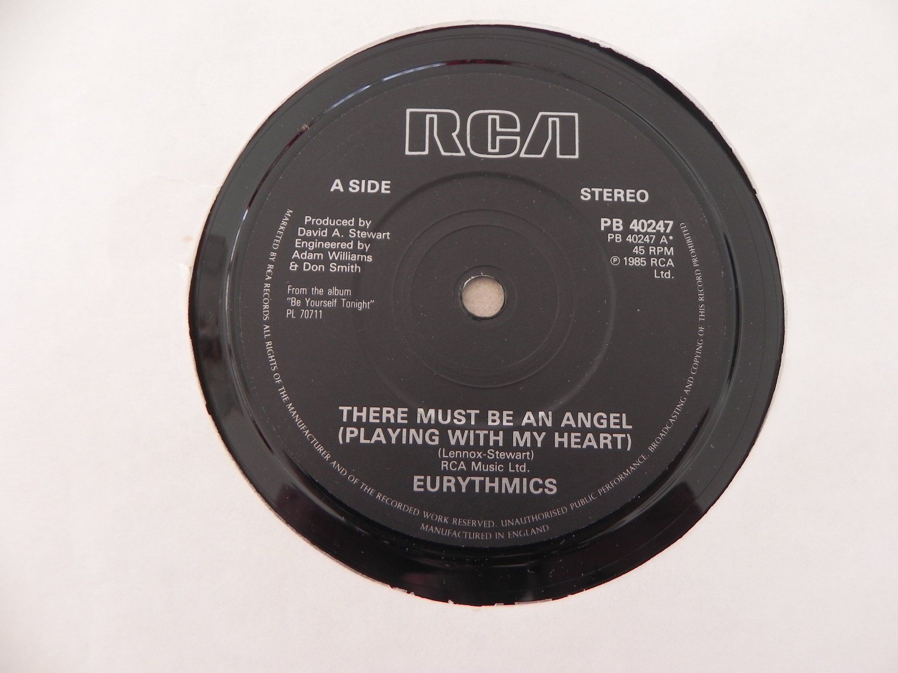Dischi in vinile: Single brit. Pop Duo Eurythmics 1985 There must be an Angel – Usato da Siebnen venduto da krimsie 2