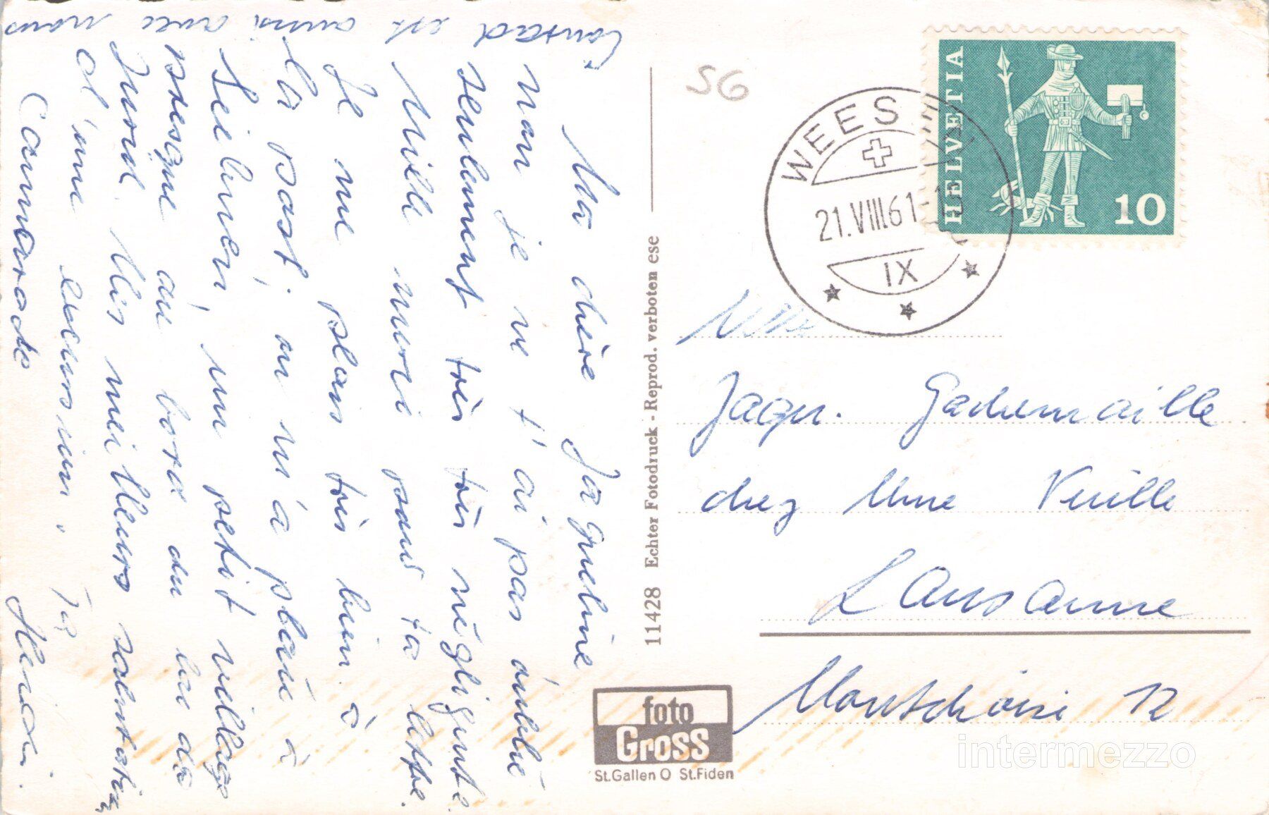 Cartoline postali: Quinten SG // 1961 Dorf Walensee // Sommer – Usato da Basel venduto da intermezzo12 1