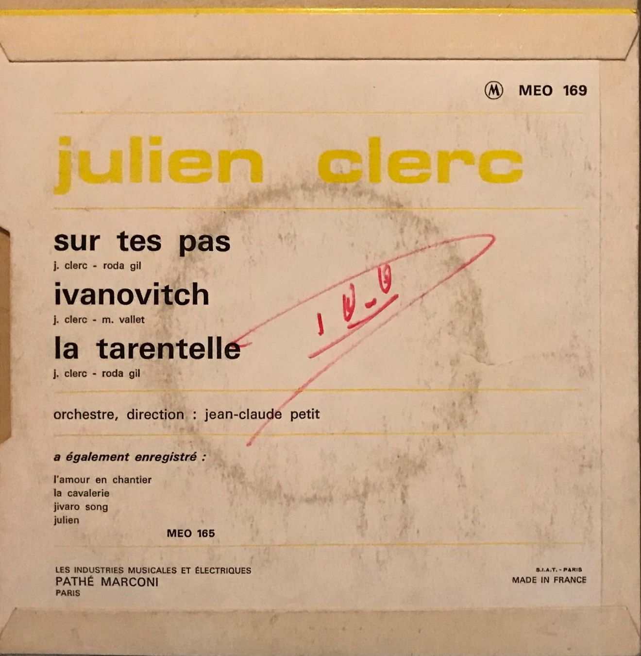 Vinyles: JULIEN CLERC - SUR TES PAS – D'occasion à Bussigny par vinyl-pas-cher 1
