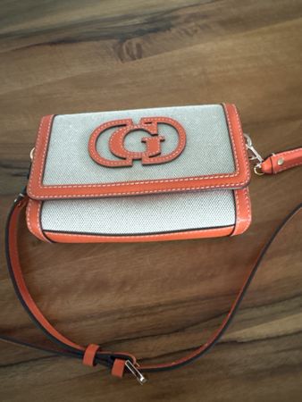 Guess Tasche Handtasche Sommer Orange Leinen Logo