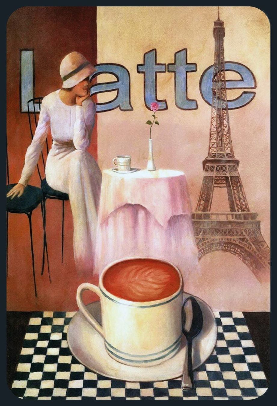 Insegne: Blechschild-CAFE LATTE MIT FRAU+EIFELTUR – Nuovo e nell'imballaggio originale da Rupperswil venduto da big-one-sale