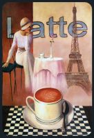 Blechschild-CAFE LATTE MIT FRAU+EIFELTUR