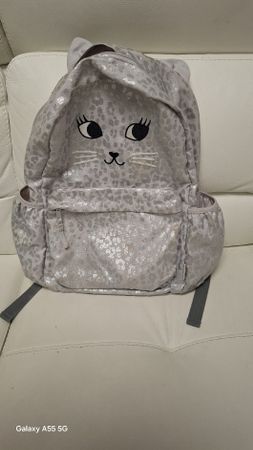 3D-Pailetten-Katzenrucksack in Silber für Mädchen