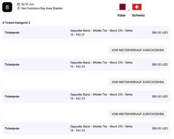 FIFA-WM-Tickets Schweiz vs. Qatar, 13. Juni