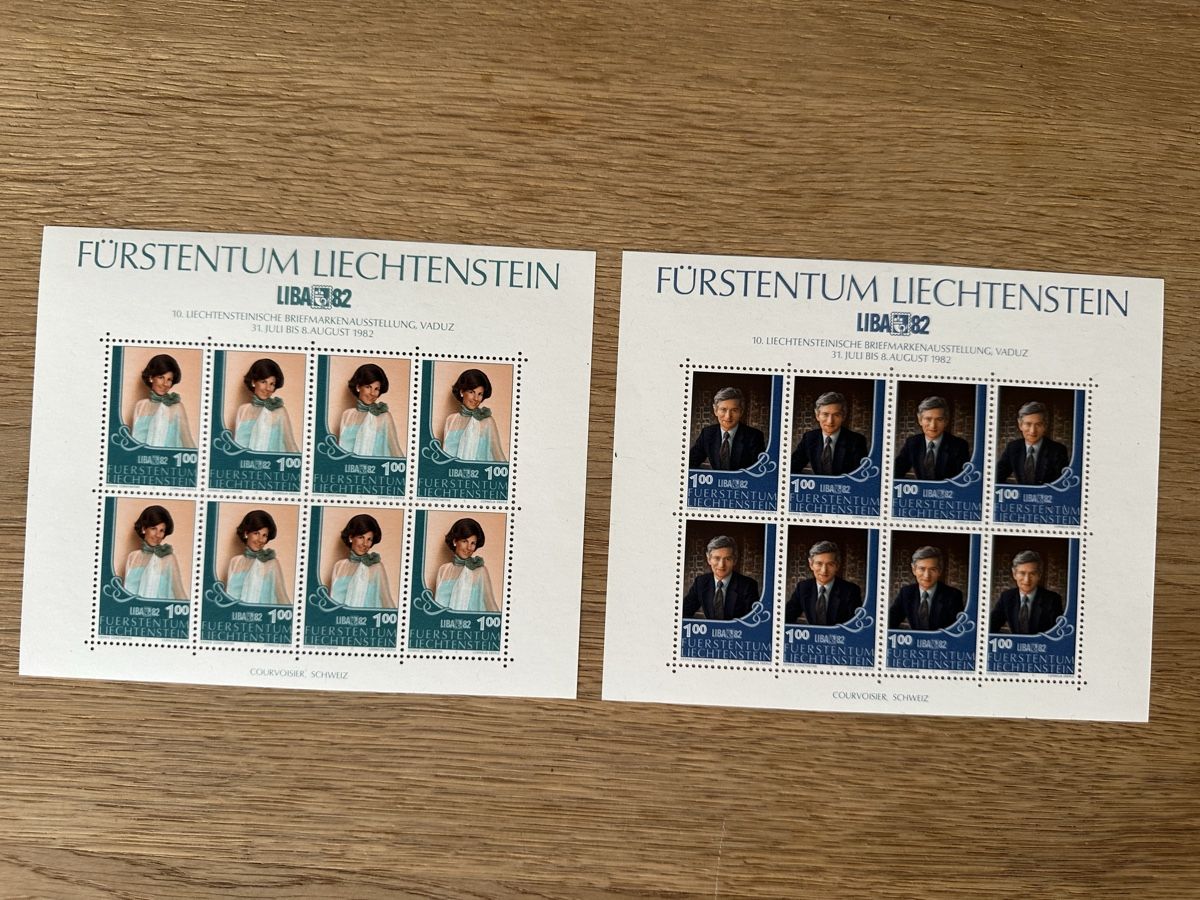 Tutti i francobolli: Liechtenstein - 1982 2x Kleinbogen  LIBA 82 postfrisch ** – Usato da Schmitten / FR venduto da Samsara169