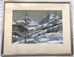 Grosses Gemälde - Farbkreidezeichnung auf braunem Papier