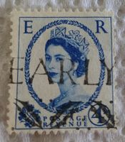Briefmarke Timbre 4 pence 1958 Elizabeth II GB bleu-marine