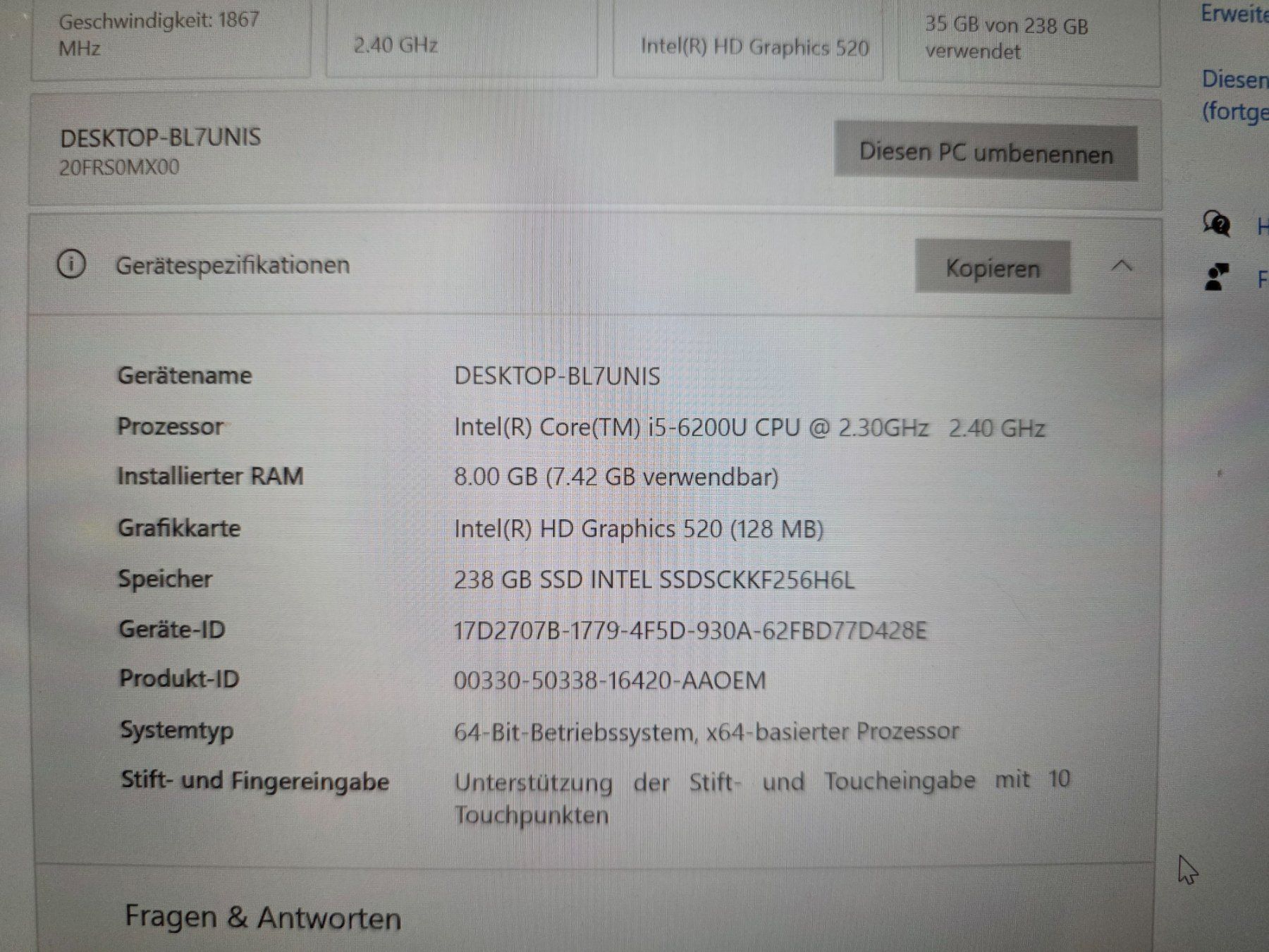 Lenovo Portables: Lenovo Think Pad - Windows 10 – D'occasion à Ittigen par Philippe67 2