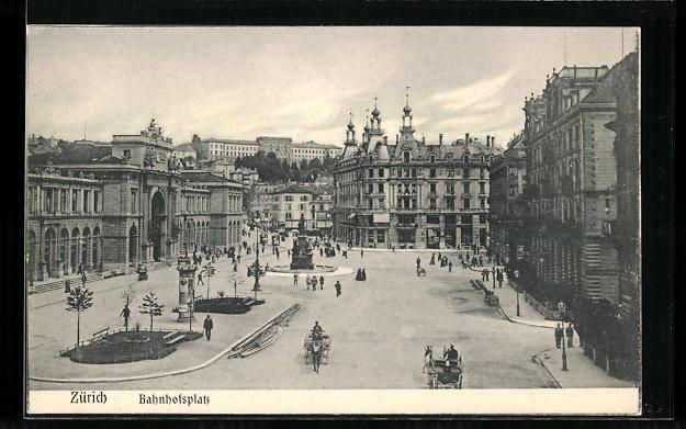 Cartoline postali: Zürich, Bahnhofsplatz aus der Vogelscha – Usato da Berlin venduto da bartko-reher
