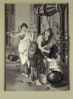 ANTIKES SEIDENBILD, FRAUEN AM BRUNNEN, ANTIKE, GRIECHENLAND?