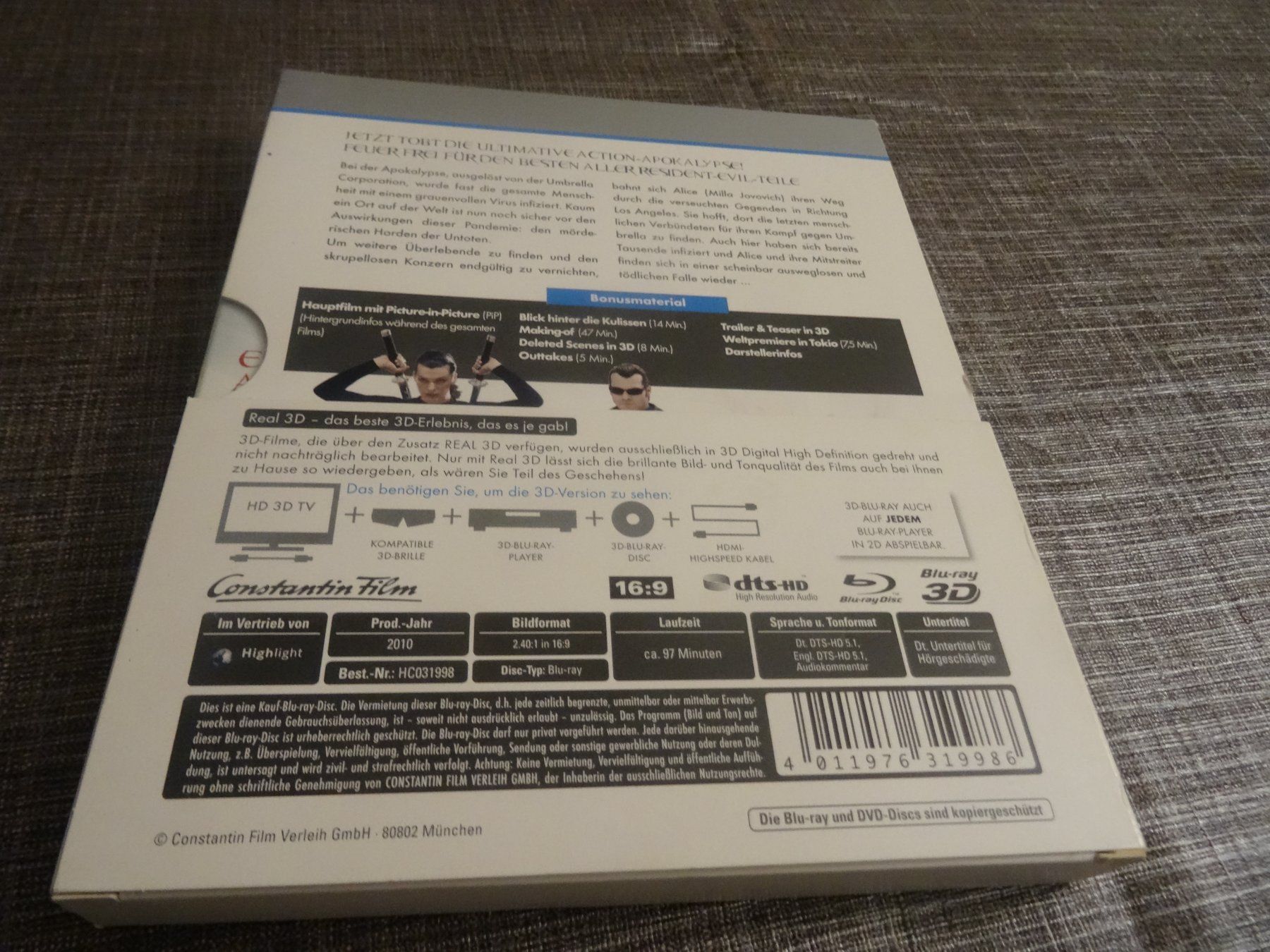 Alle DVDs: Resident Evil Afterlife 3D Blu-ray Premium Edition – Gebraucht aus Olten von Disc-Verkauf 1