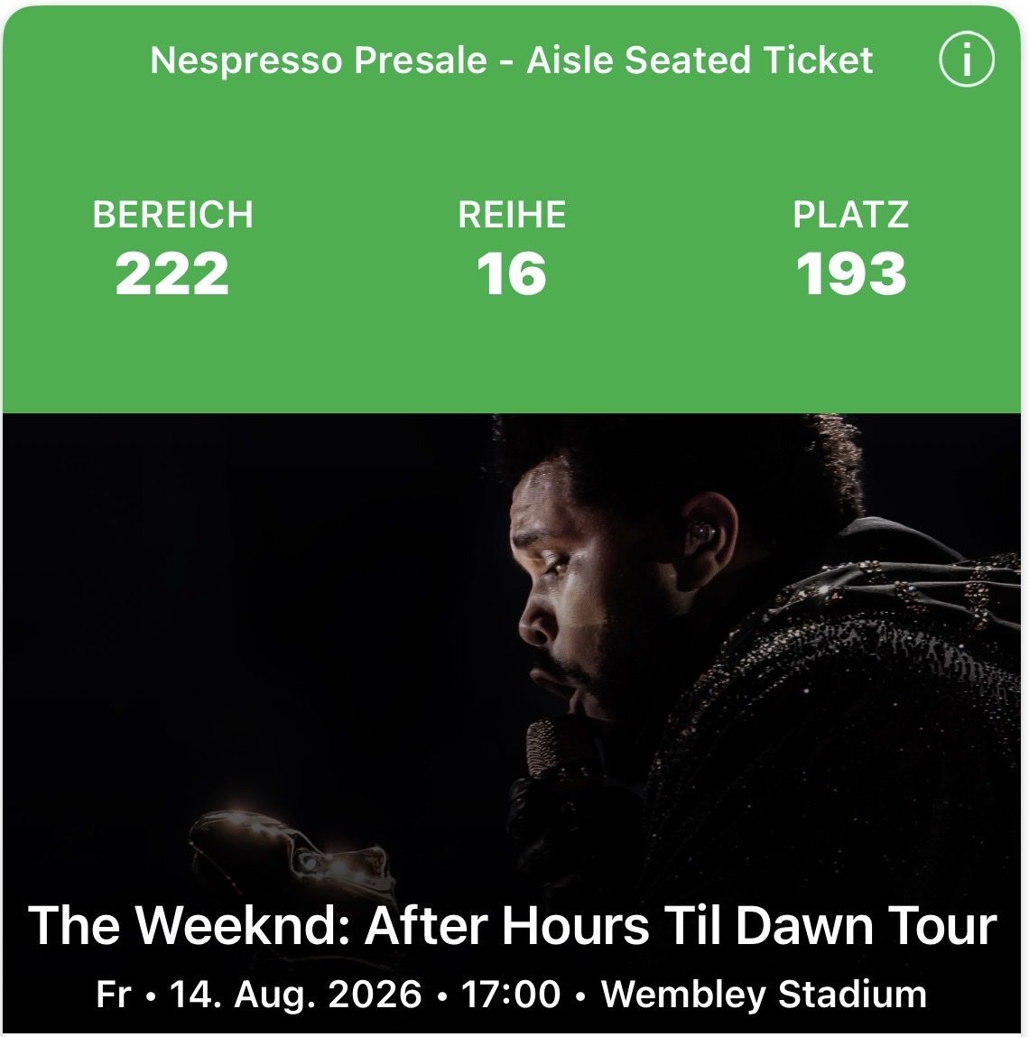 Biglietti: THE WEEKND: AFTER HOURS TIL DAWN TOUR – Nuovo e nell'imballaggio originale da Waldstatt venduto da Al-Ho 2