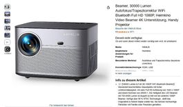 Beamer 30000 Lumen HD 1080P Heimkino 4K Handy Projektor