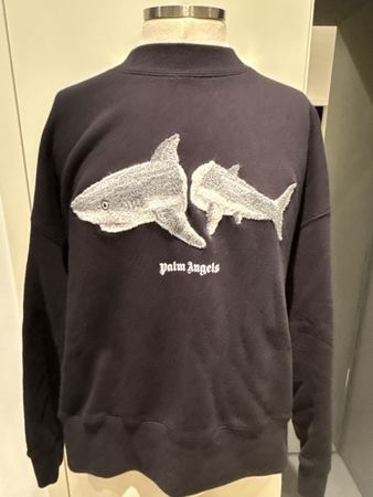 Palm Angels Shark Print Sweatshirt Size L Black Cotton New