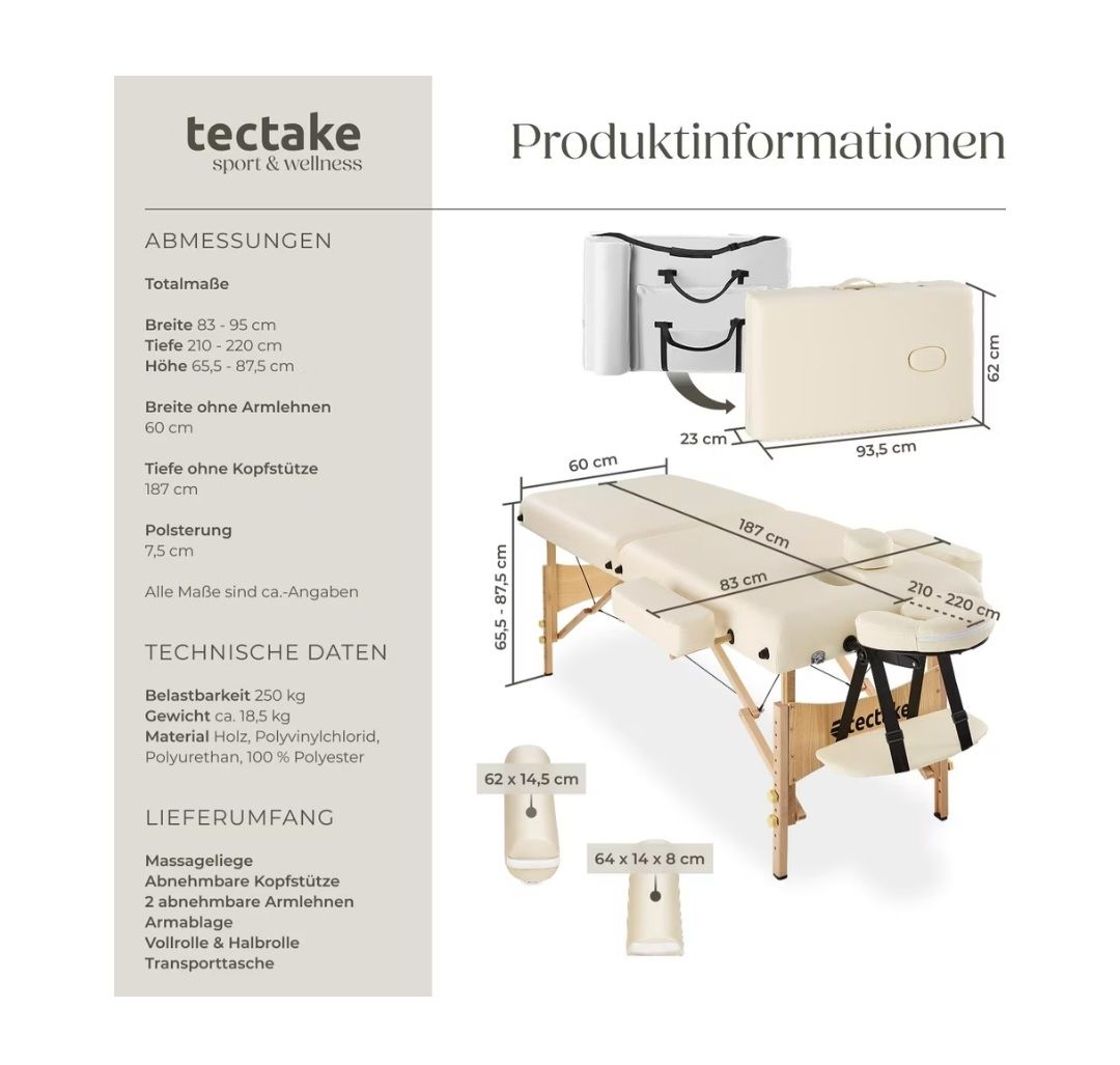 TecTake Lettini & sedie per cosmetici: Transportierbare Massageliege Tectake2 – Nuovo (secondo la descrizione) da Füllinsdorf venduto da ben_n2vh 3