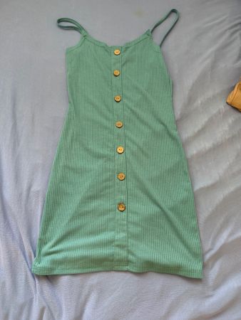 Kleid Trägerkleid gerippt blau Knöpfe Grösse S