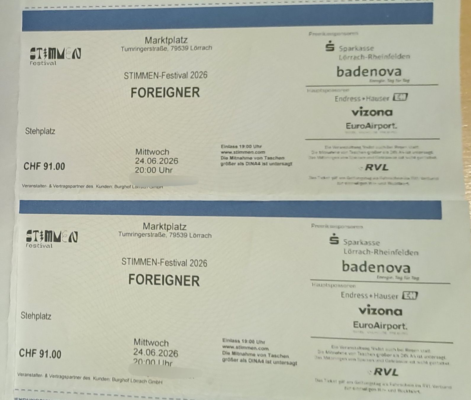Tickets: 2 Foreigner Konzert Tickets Lörrach – Neu (gemäss Beschreibung) aus Wimmis von Danbad