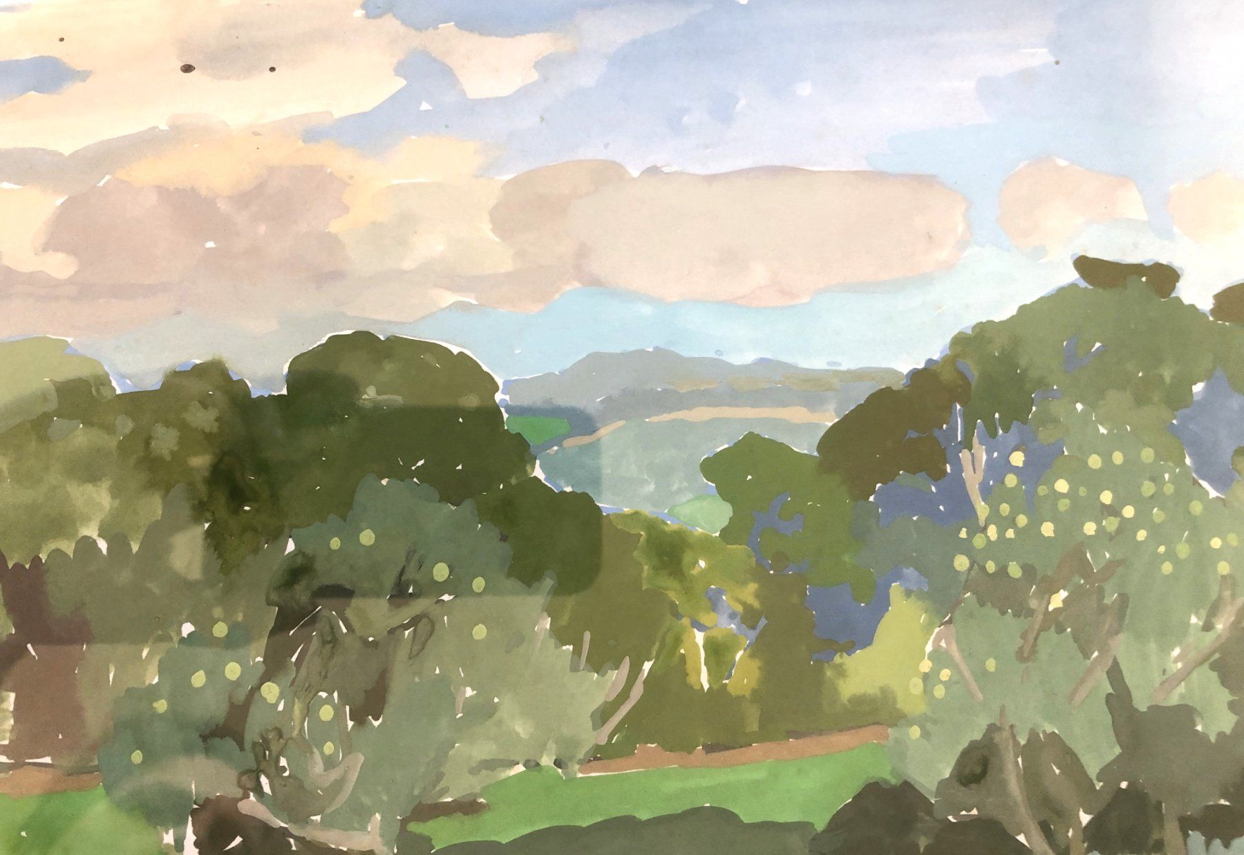 Dipinti: John Napper (1916-2001) - Gouache - "Brown Clee Hill" – Usato da Schaffhausen venduto da durruti 2