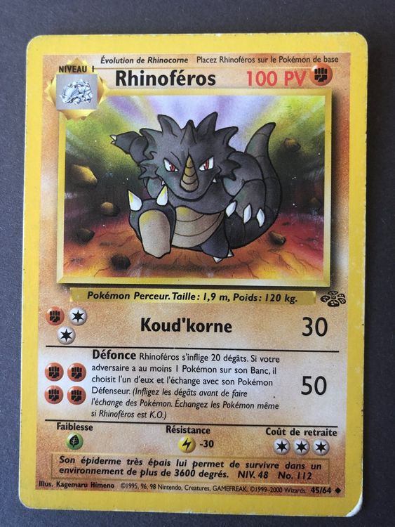 Jungle Rhinoféros 45/64 FR Wizards Carte Pokemon Vintage (Neu (gemäss ...