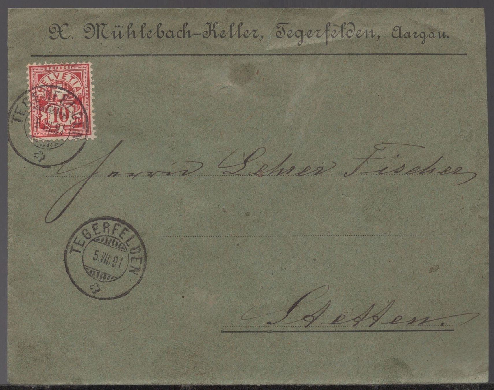 Alle Briefmarken: TEGERFELDEN 5.VIII.91   K. Mühlebach - Keller – Gebraucht aus Aarau von kufi44