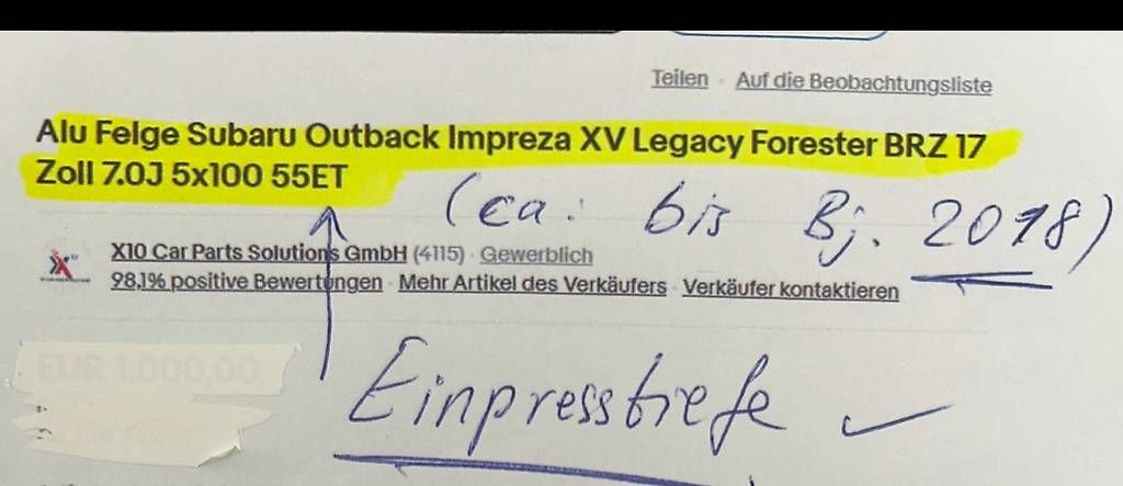Pneumatici & Ruote complete: Subaru Alu Räder – Usato da Ibach venduto da Lagermeister_66 1