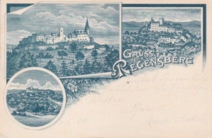 Cartoline postali: Gruss aus Regensberg, Lithographie 1900 – Usato da Schlieren venduto da Rapaelli