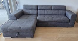 Eck-Sofa anthrazit mit Bettfunktion und Bettkasten