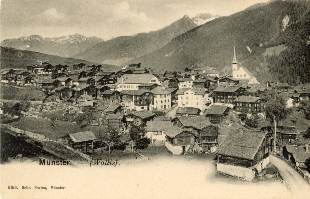 Cartoline postali: Münster  VS  im Ober-Goms      ca. 1900 – Usato da Brig venduto da Valcards54