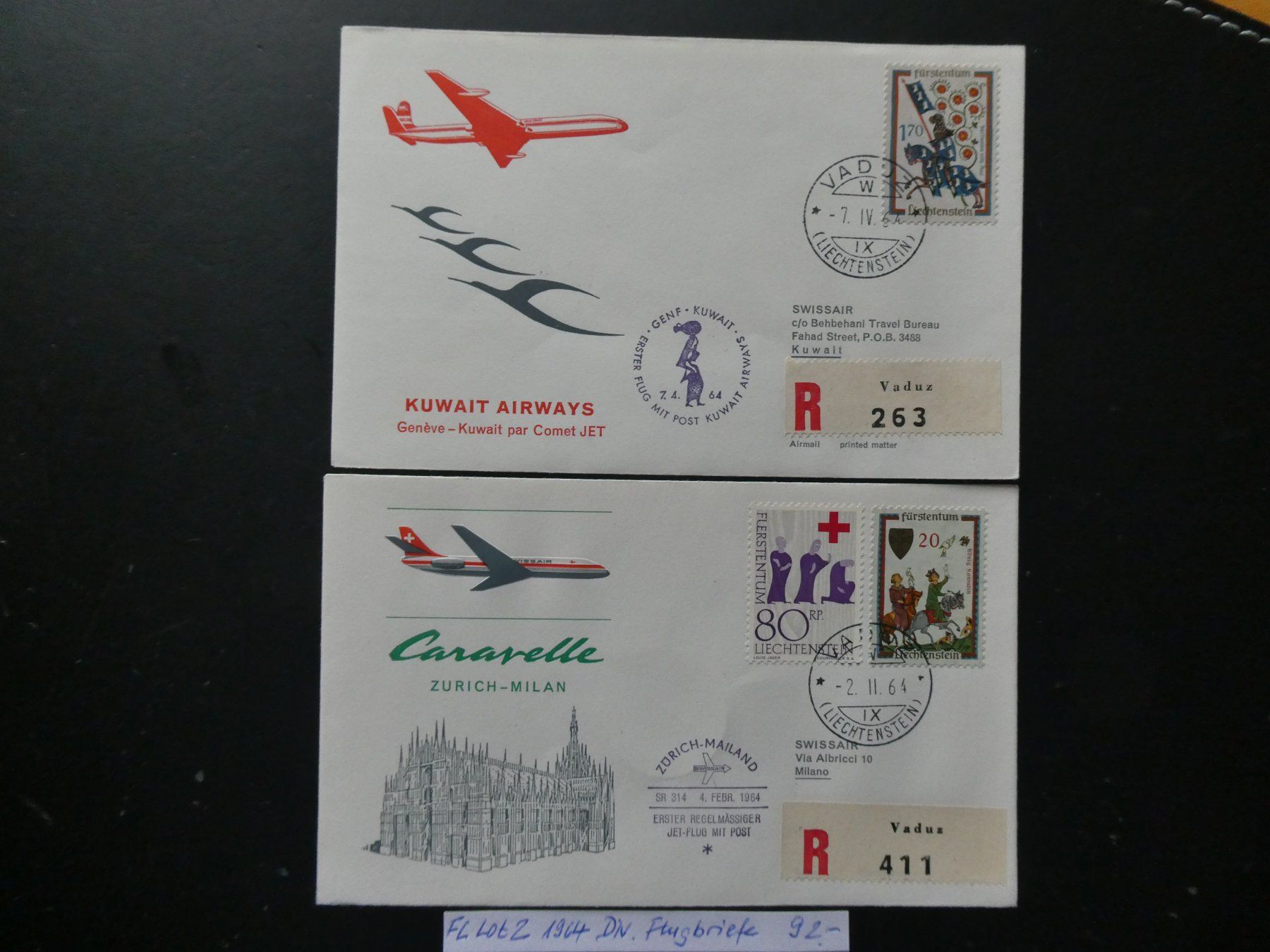 Tutti i francobolli: FL Lot 2 1964 Diverse Flugbriefe – Usato da Lausen venduto da Herbamare01 1