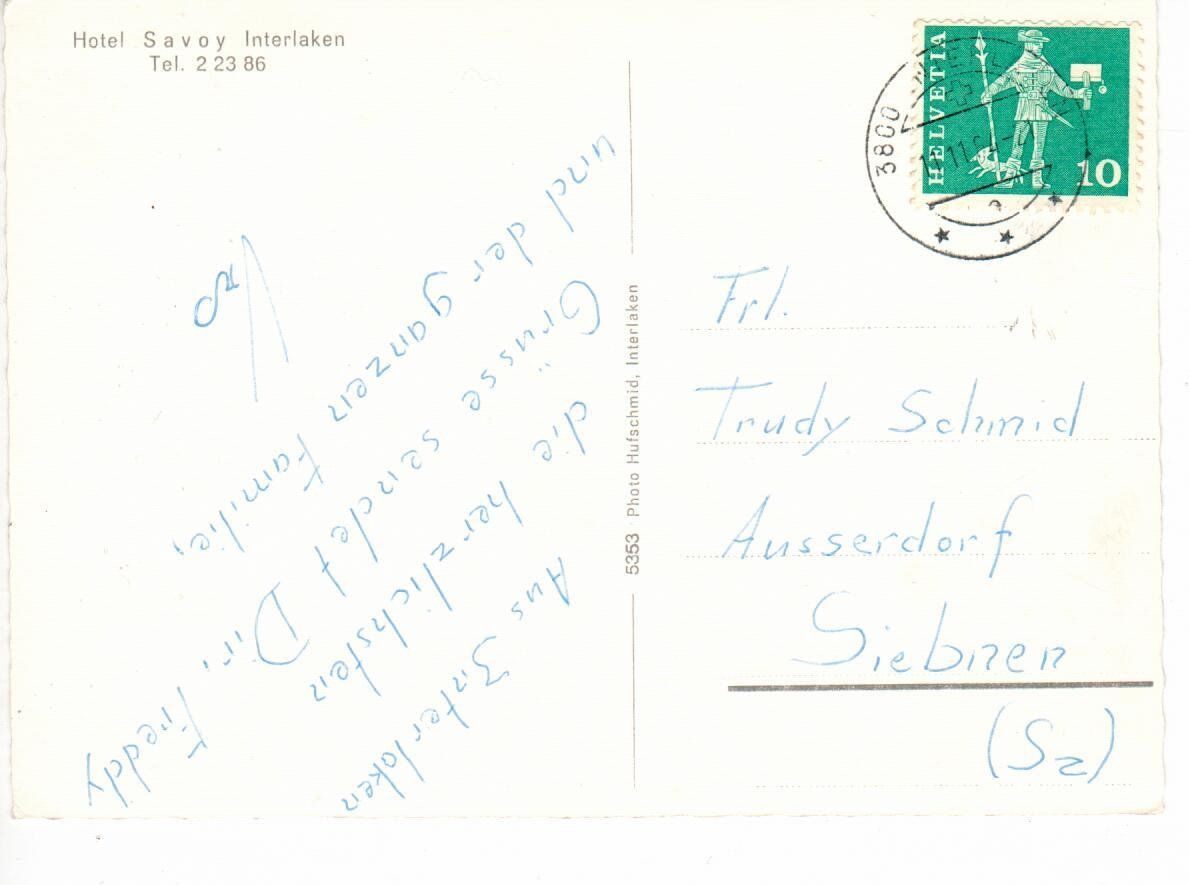 Cartoline postali: Hotel Savoy Interlaken – Usato da Wolhusen venduto da Curver9 1