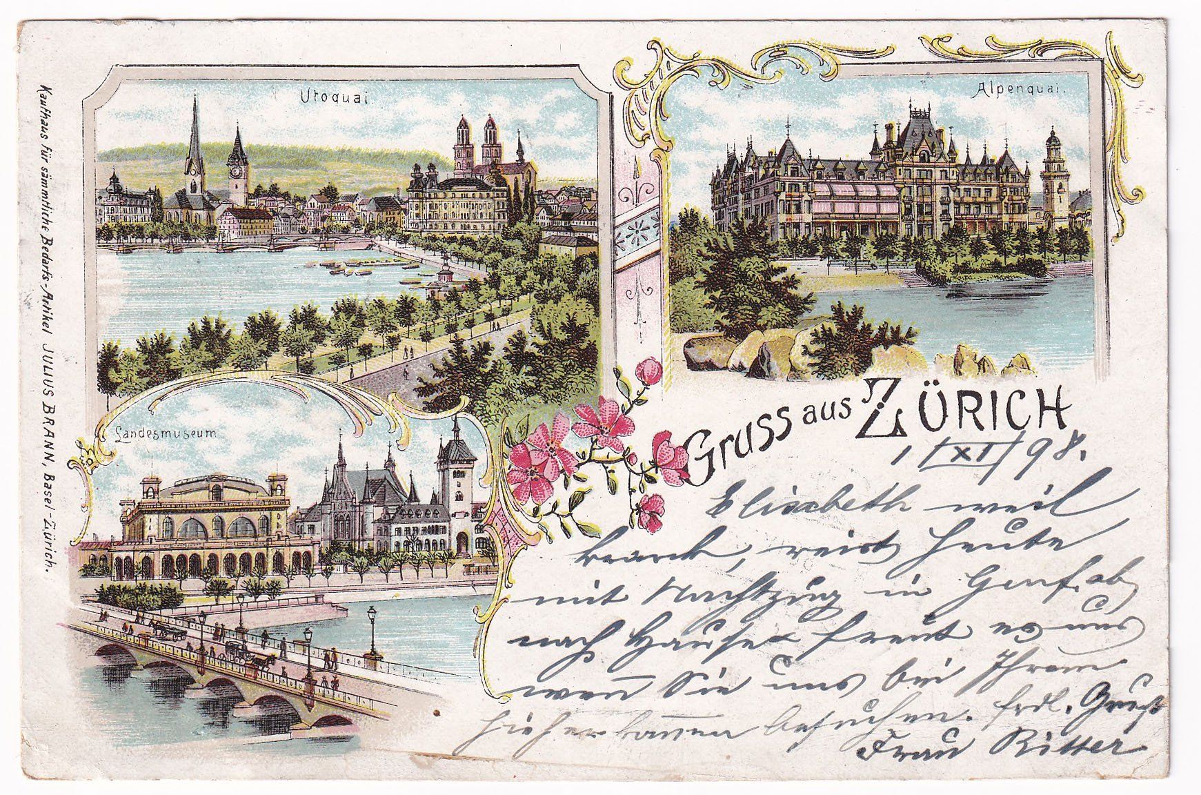 Ansichtskarten: Gruss aus Zürich 1898 – Gebraucht aus Cormoret von Pascalll2001