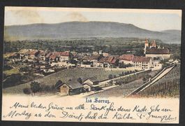 La Sarraz colorierte Teilansicht mit Bahnhof