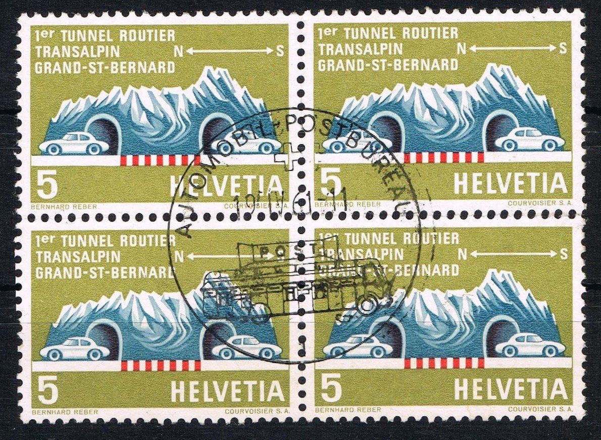 Tutti i francobolli: Fehldatierung Grosser St. Bernhard Tunnel 1961 statt 1964 – Usato da Biberstein venduto da Jura39