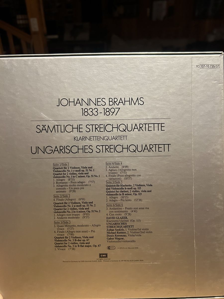 Vinyles: Brahms - String Quartets, Clarinet Quintet. 3LPs. EMI – D'occasion à Haute-Nendaz par Arzak 3
