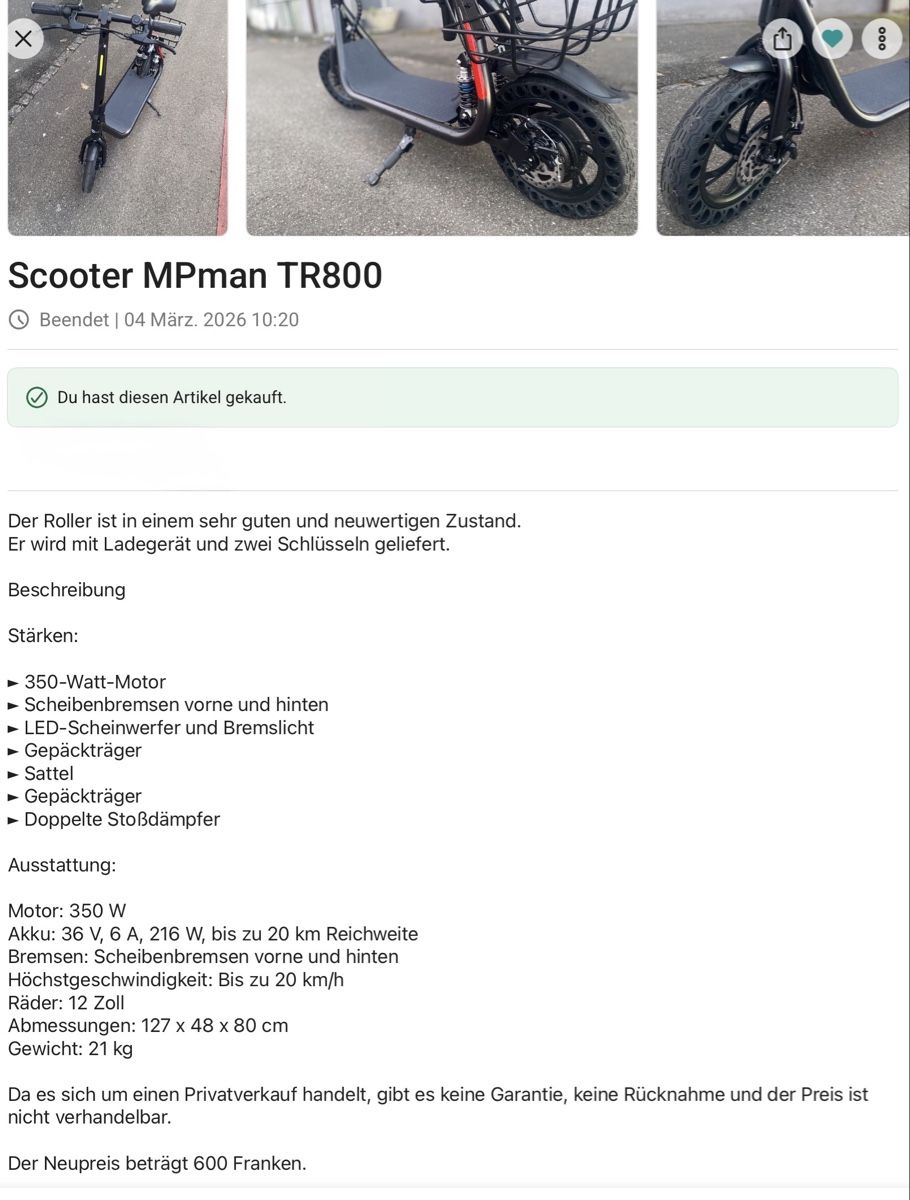 Scooter: Scooter mit Sitz – Nuovo (secondo la descrizione) da Eglisau venduto da Tanat2502